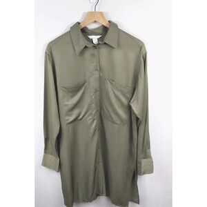 H&M  Women's Blouse Tunic Shirt Long Sleeve Button-Up Size Olive Green M